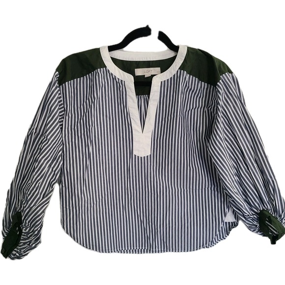 LOFT Tops - Loft‎ Colorblock Poplin Petite Blouse Top Women's Sz XSP Green/White Casual Cute